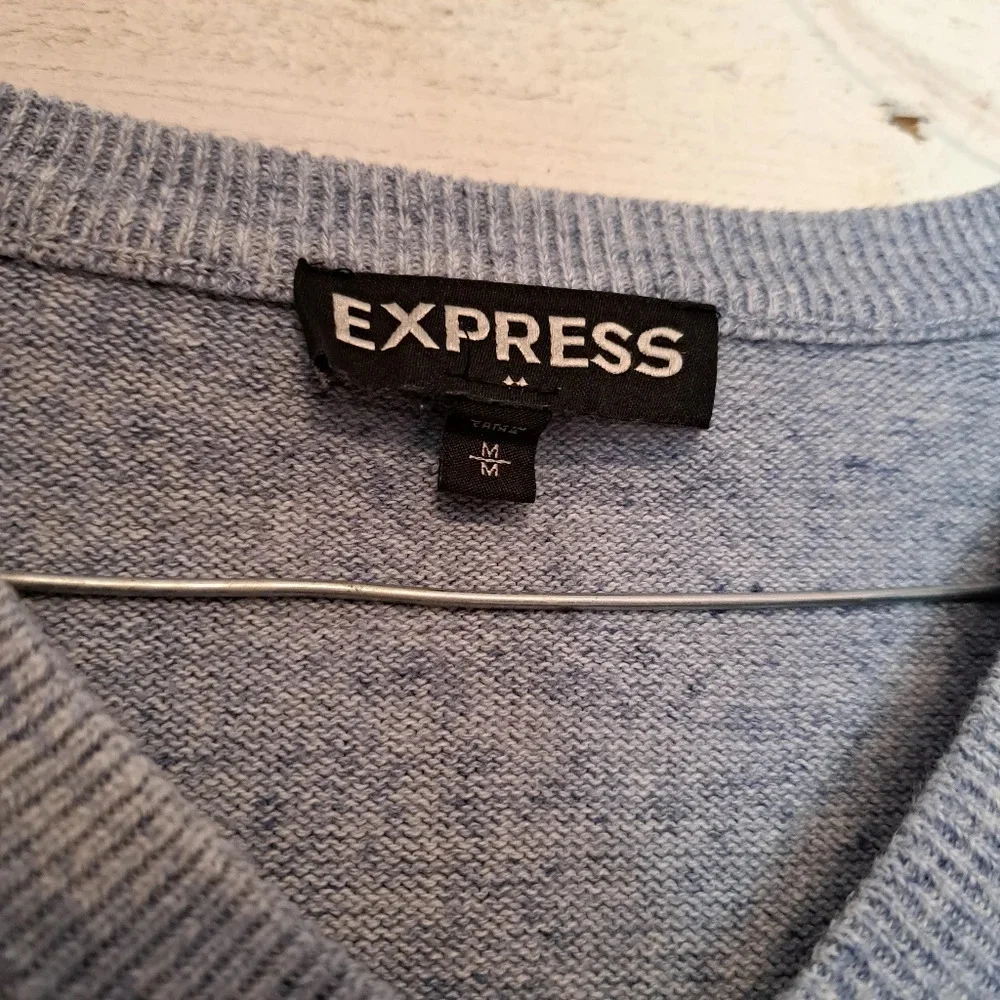 Express Mens V Neck Sweater Light Blue. Size Medium